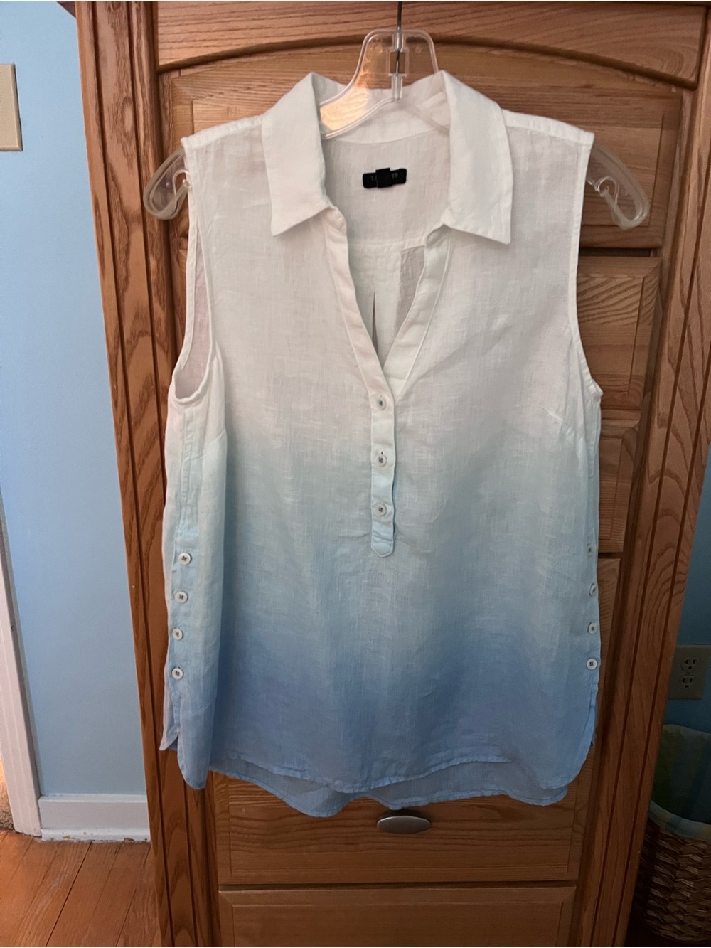Talbots Sleeveless Linen Blend Ombre Tunic Top - White to Light Blue,